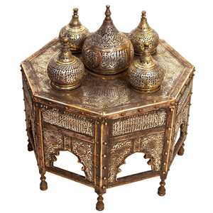 Brûle-encens grand format en reproduction d'antiquités égyptiennes Zahereen B185, incrusté d'argent, avec écritures arabes, 15x24 pouces, 34 livres - Product Image 1
