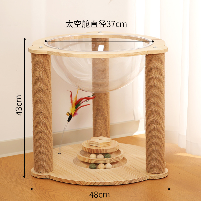 [Bois massif] Griffoir pour chat 4 en 1, grande capsule spatiale de 37 cm
