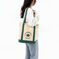 Nouveau sac fourre-tout en toile tendance avec empiècements, sac de courses en coton recyclable avec poche pour les trajets quotidiens et les sorties décontractées