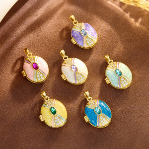 Pendentif boîte <span class=keywords><strong>photo</strong></span> ovale en zircon bleu, plaqué or 18 carats, ouvrable, avec traitement pour préserver la couleur, bijou tendance - Product Image 1