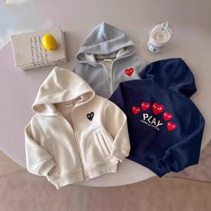 Felpa <span class=keywords><strong>con</strong></span> Cappuccio in Cotone per Bambini Stile Coreano, Cardigan <span class=keywords><strong>con</strong></span> <span class=keywords><strong>Zip</strong></span> a Forma di Cuore per Ragazzi e Ragazze - Product Image 1