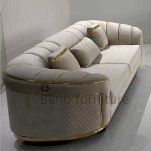 Italian Modern <b>Living</b> <b>Room</b> <b>Sofa</b> Set Design Leisure Sectional White Fabric Couch Set with Round Armed Design - Product Image 3