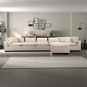 Modern Ivory Velvet Modular Convertible Sectional <b>Sofa</b> for Living Room and Villa Oversized 6 Seat Hotel - Product Image 4