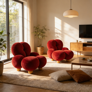 Nordic Red Bubble Armchair Upholstered Fabric Cloud Lazy <strong>Seat</strong> Comfy Club <strong>Cuddle</strong> Sofa Furniture for Bedroom Apartment - Product Image 1