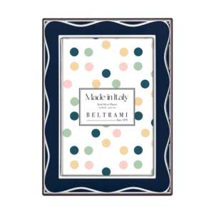 Cadre photo Beltrami 4x6, plaqué argent, design vague bleu marine, cadre en métal - Product Image 1