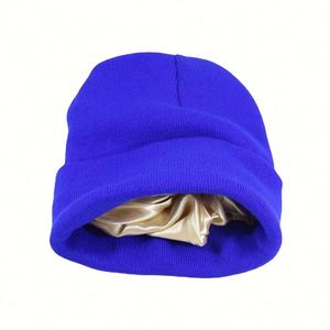 Gorro de punto con forro de satén, gorro de punto con puño, gorro de invierno cálido y sólido para hombres y mujeres, gorro de esquí, gorro con puño, logotipo personalizado - Product Image 1