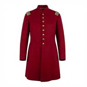 Manteau long en laine rouge pour homme, style frak historique, à bouton unique, col montant, reproduction uniforme, vêtement d'extérieur - Product Image 1