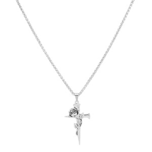 2026 New Simple Niche Design Rose Cross Pendant Necklace Fashion Light Luxury Silver Plated Unisex's Necklaces Wholesale Jewelry - Product Image 6
