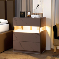 Table d'appoint moderne pour hôtel, salon, chambre à coucher, rangement, éclairage LED, table de chevet noire avec panneau en acrylique