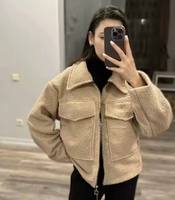 Blouson bomber court respirant en laine tissée pour l'automne et l'hiver, 100% laine, col rabattu