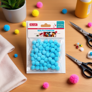 Palline Pompom Ilan 1,5 cm Blu Cielo 60 Pezzi per Decorazioni Artigianali - Product Image 3