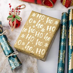 Christmas Wrapping Paper Rolls Green Gold Foil Snowflakes Trees Ho Letters Gift Wrap Set 17x120in 42.5 Sq Ft Recyclable - Product Image 5