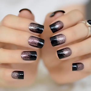 Uñas Postizas Cuadradas <span class=keywords><strong>con</strong></span> <span class=keywords><strong>Purpurina</strong></span>, Puntas Francesas <span class=keywords><strong>con</strong></span> <span class=keywords><strong>Purpurina</strong></span>, Suministros para Uñas Negras, Productos de Belleza para Salón, <span class=keywords><strong>Manicura</strong></span> - Product Image 2
