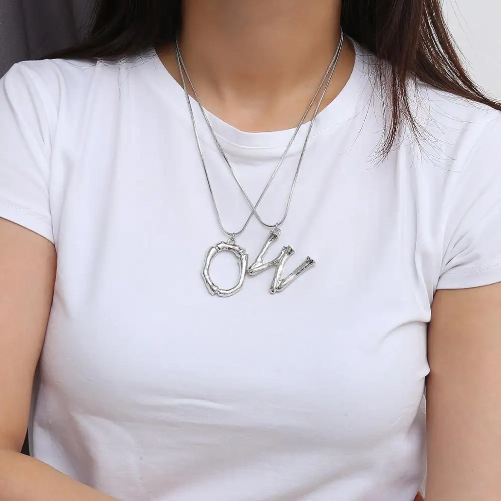 Ruigang 26 A B C D E F G H I J K L M N O P Q R S T U V W Y X Sterling Silver Plated Letter Initial Alphabet Necklace