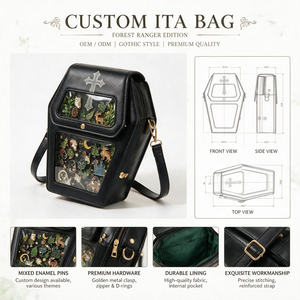 Custom <b>Gothic</b> Ita <b>Bag</b> Insert Board Unique Coffin Silhouette PU Tote Clear Window Pin Display Crossbody <b>Bag</b> Itabag - Product Image 1