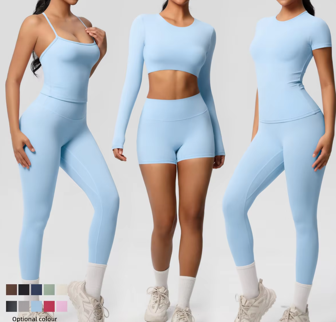 LuLu Yoga Pants Solid Color Short-sleeved Skin-friendly Breathable Wrinkle-resistant Spandex/Nylon 2-Piece Set In-Stock