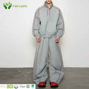Ensemble de survêtement sportif rétro pour homme, imprimé avec strass, haut à col montant zippé, pantalon rayé, en polaire écologique à double couche 2 - Product Image 1