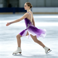 Robe de patinage et de danse pour enfants et adultes, dégradé violet et blanc, manches longues en maille, dos découpé avec strass, pour compétition et spectacle de patinage sur glace