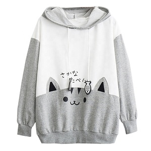 Primavera donna manica lunga <span class=keywords><strong>gatto</strong></span> <span class=keywords><strong>felpa</strong></span> donna Casual gattino <span class=keywords><strong>gatto</strong></span> stampa tasca sottile <span class=keywords><strong>felpa</strong></span> con cappuccio camicetta Top Shirt - Product Image 3