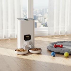 מזין חכם לחתולים עם הזנת מנות מתוזמנת, עיצוב מרובע אוטומטי, נירוסטה, קערות כפולות - Product Image 1