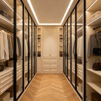 Dressing moderne sur mesure en bois avec portes vitrées, structure métallique, écologique et durable, pour hôtel et villa, montage facile