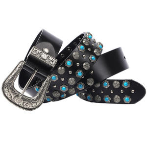 Cinturones de diamantes de imitación para hombre, cinturón de lujo ligero con incrustaciones de turquesa para mujer, estilo étnico, cinturón de estilo punk versátil personalizado - Product Image 3