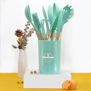 12 cái trong 1 Bộ tay cầm bằng gỗ Đồ dùng nhà bếp không dính phụ kiện Silicone nấu ăn đồ dùng nhà bếp nấu ăn thiết lập công cụ với chủ bo - Product Image 4