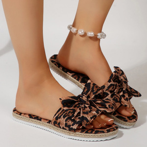 ashion Plus Size Flat Sandals <b>Slippers</b> Womens 2025 Summer New European American Style <b>Leopard</b> Bow Wholesale - Product Image 2