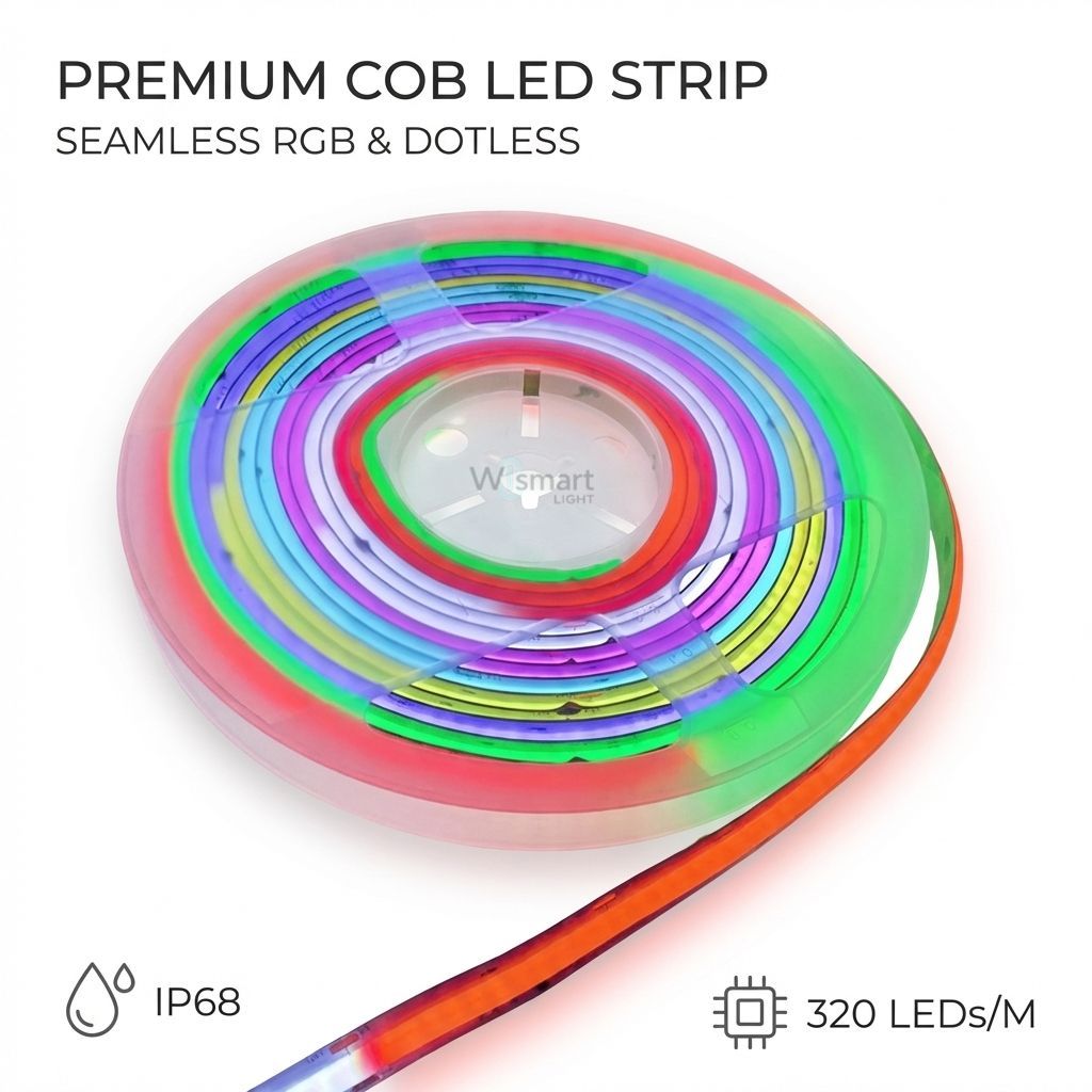 COB LED Strip Light DC12V/24V, RGB / Single Color 320LEDs/m Dotless Flexible Tape, IP68 Waterproof 10M Reel, 5/8/10mm PCB
