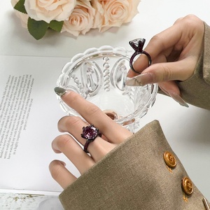 High End Jewelry Eco-friendly Copper Black Gold Plated Non Tarnish 12MM Pink Zircon 6 Claw Adjustable Ring for Women - Product Image 6