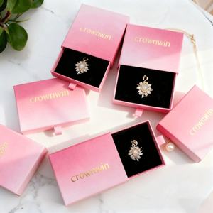 Slide Open Rigid Jewelry <b>Gift</b> <b>Box</b> with Ribbon Handle and Sponge Lining Eco-Friendly Protective Packaging for Rings - Product Image 3