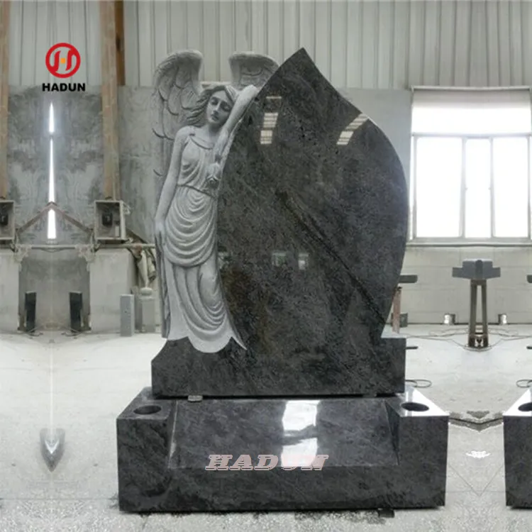 Custom Black Heart Angel Granite Marble Tombstone Monuments Memorials