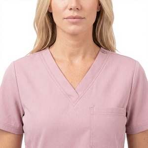 Conjunto de Uniforme Médico para Mujer, Cuello en V, Color Rosa, Tela Elástica Ligera de Alta Calidad, con Detección de Agujas, Manga Corta, para Hospital - Product Image 6
