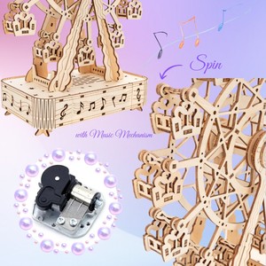 Rompecabezas de Madera 3D Personalizado, Rueda de la Fortuna Giratoria con Música, Modelo de Catedral de Madera, Rompecabezas para Niños, Clase de Dibujo y Manualidades - Product Image 6