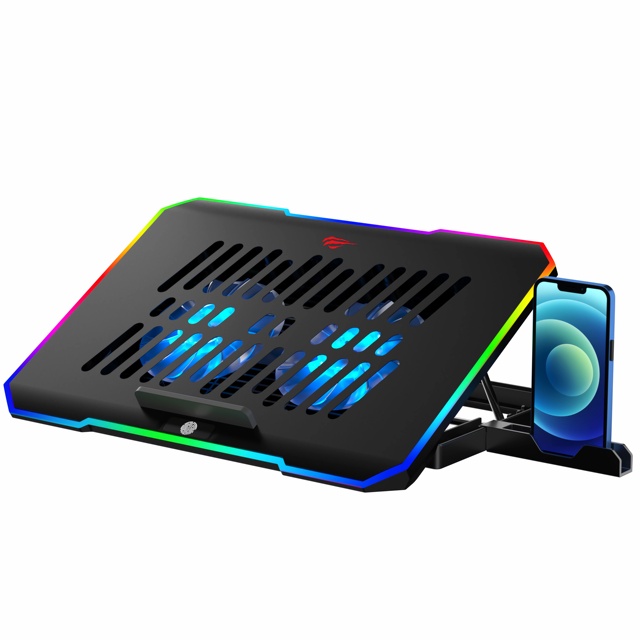 Havit F2069 RGB Light 10 Clock Mode Height Adjustable Cooler RGB Laptop Cooling Pad with Mobile Phone Holder