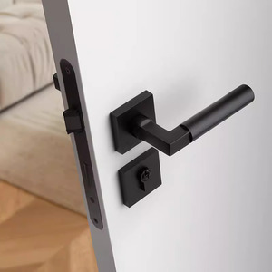 Kenop Pintu Interior Mewah Modern Italia Warna Hitam Doff, Gagang Kunci Tuas Persegi Aluminium Seng Eropa, Aksesoris Mortise untuk Hotel - Product Image 6