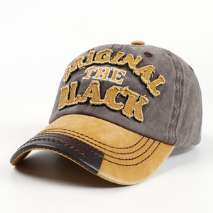 Original The <b>Black</b> Embroidered <b>Baseball</b> <b>Cap</b> Men Washed Denim Patchwork Curved Brim Hat - Product Image 3