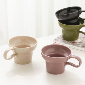 Retro Wide Mouth Solid Color Ceramic <b>Coffee</b> Cup Latte Art Cup for Home Office Vintage Style - Product Image 2