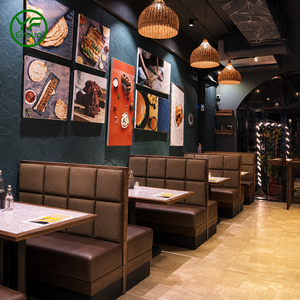 เฟอร์นิเจอร์ร้านอาหารแบบสั่งทำพิเศษ ลดราคาสุดคุ้ม ชุดที่นั่งบูธหุ้มหนัง <span class=keywords><strong>โต๊ะ</strong></span>และเก้าอี้ไม้จริง สำหรับโรงแรมและบิสโทร - Product Image 1