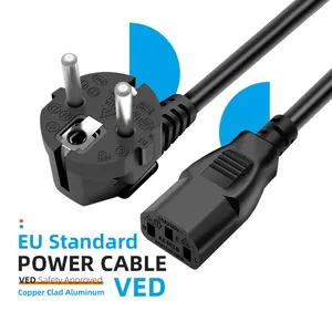 EU Standard Power Cord VDE 2pin Power European Plug Com IEC C13 Connector AC Power Cable