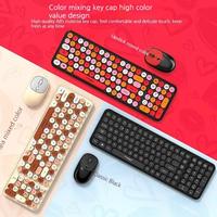 Set Keyboard dan Mouse Nirkabel 2.4Ghz Tombol Bulat Retro Nirkabel Tipis dan Ringan Senyap Multimedia Keyboard dan Mouse Kantor