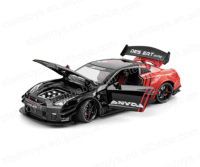 Nuevo Auto a Escala 1:24 GTR de Aleación Fundida con Recubrimiento, Mini Coche con Sonido de Pulverización y Luz, Vehículos de Juguete Diecast para Niños