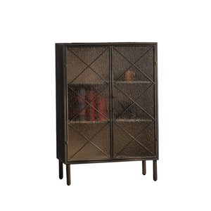 Mueble de Almacenamiento de Vidrio con Diseño de Ondas de Agua, Color Negro Antiguo, Estilo de Alta Gama, Mueble Lateral de Pared para el Hogar, Mueble para Té - Product Image 5