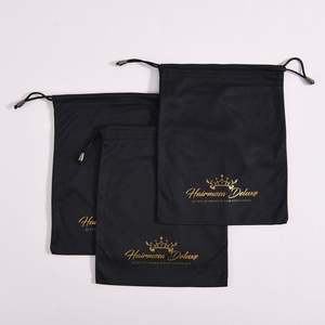 Pochette pour perruque, sacs d'emballage, sacs en satin noir pour cheveux, logo personnalisé imprimé, pochettes à cordon - Product Image 5