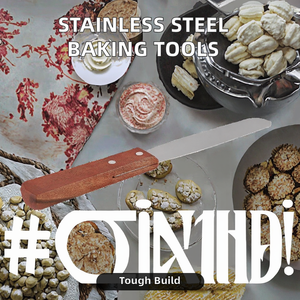 Sẵn Sàng Làm Bằng Thép Không Gỉ Bánh Thìa Với Tay Cầm Bằng Gỗ Kim Loại Vòi Phun Kem Scraper Cong Nụ Hôn Dao Baking & Pastry Công Cụ - Product Image 3