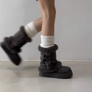 Botas de Nieve para Mujer, Invierno 2026, Forradas de Felpa, Cálidas, Punta Redonda, Hebilla Metálica, Plataforma, Versátiles, Cómodas, de Algodón - Product Image 5