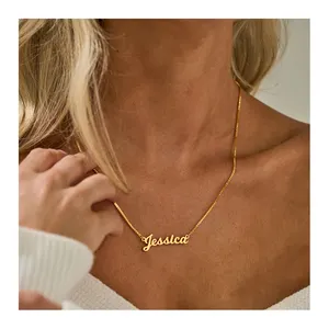 Personalised Stainless Steel Name Necklace Custom Gold Plated Letter Alphabet Logo Chain Necklace