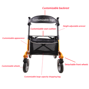 Deambulatore con Seduta per Anziani, Leggero in Fibra di Carbonio, Rollator Portatile Multifunzionale, Attrezzatura per Riabilitazione per Adulti e Anziani - Product Image 3