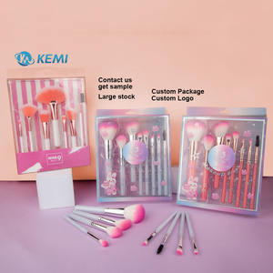 Boîte cadeau personnalisée ensemble de pinceaux de maquillage cheveux synthétiques doux poignée de paillettes liquides naturels outils cosmétiques pour le visage pinceaux de fond de teint - Product Image 1
