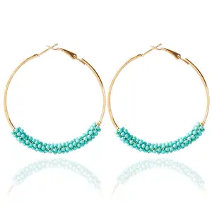 Fashion Design Explosive Multicolor Beige Exaggerated Big Circle Boho Beaded Earrings